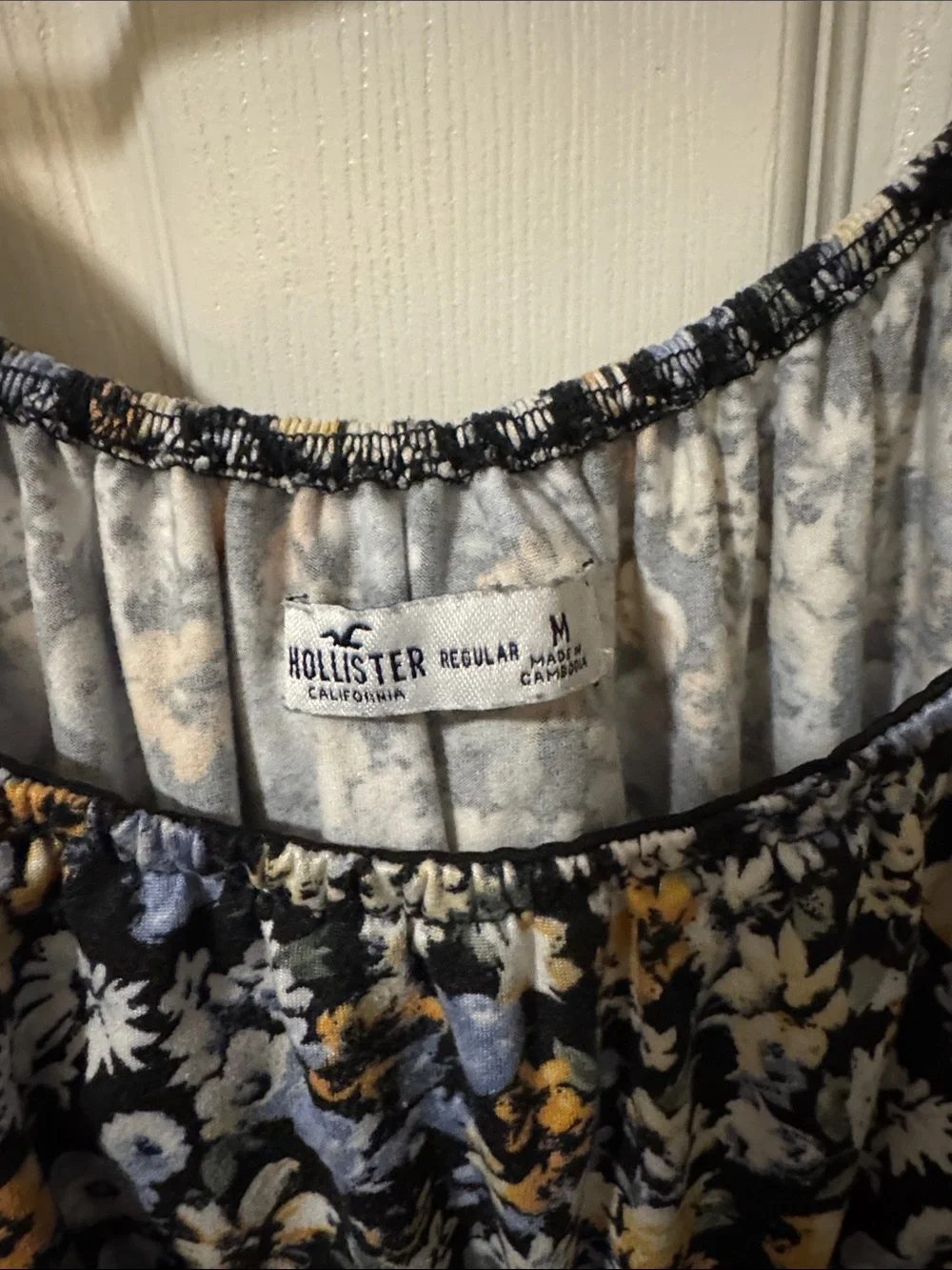 Hollister Black Floral Scoop-Neck Mini Dress with Blue and Yellow Flowers